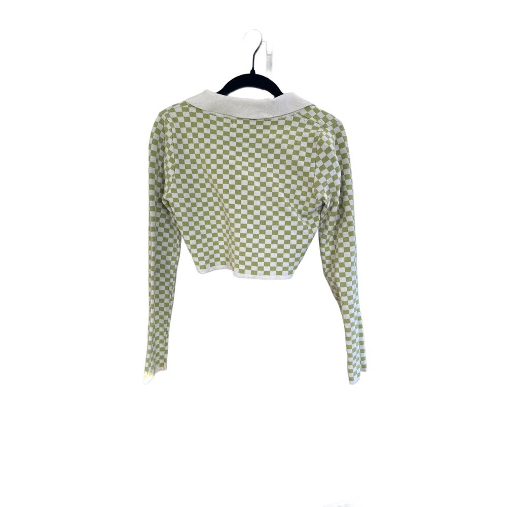 Checkered Cropped Collared Cardigan - Picture 2 of 3